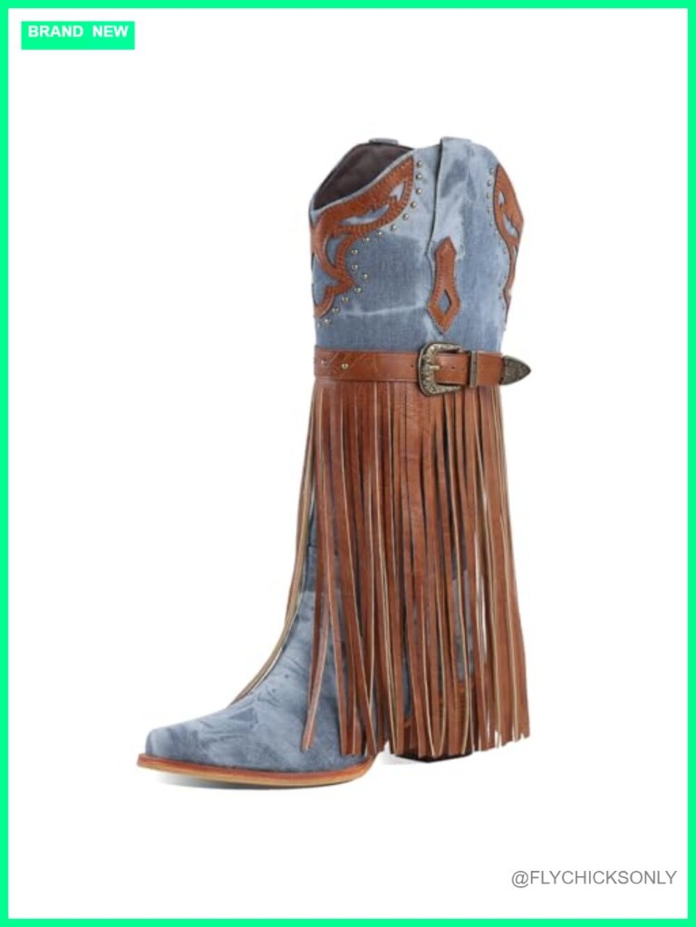 Cowboy Boots Women Chunky Block Heel Embroidered Fringe Knee High Western Boots